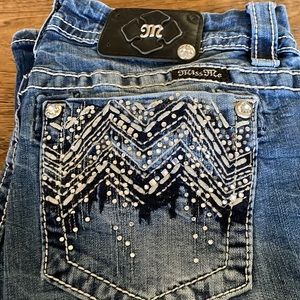 Miss Me Blue Boot Cut Jeans with White Accents